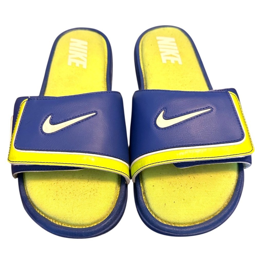 Nike Blue and Yellow Slide Sandals